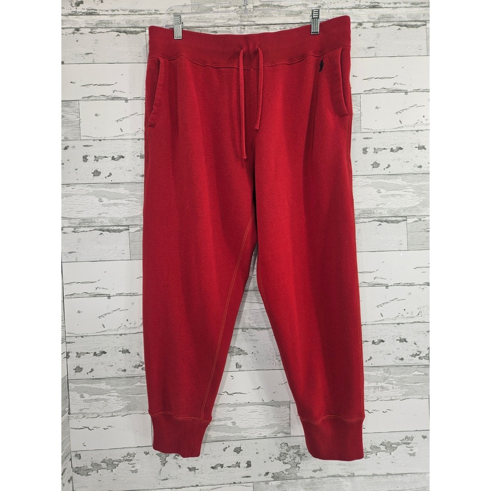 Polo Ralph Lauren Women Red Fleece Joggers Sweatpants Blue Pony Logo Size Large